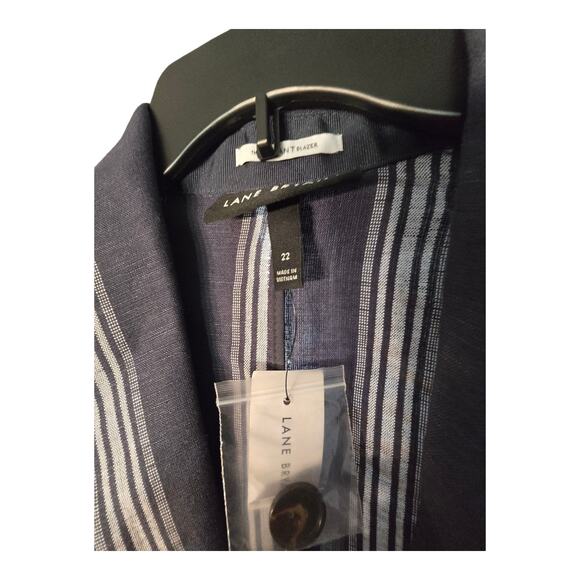 Lane Bryant Linen Blue Blazer Jacket Striped Women Size 22 New - Picture 5 of 10